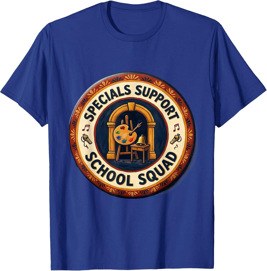 Specials Support School Squad Folk Art Teacher Appreciation T-Shirt - Royal Blue