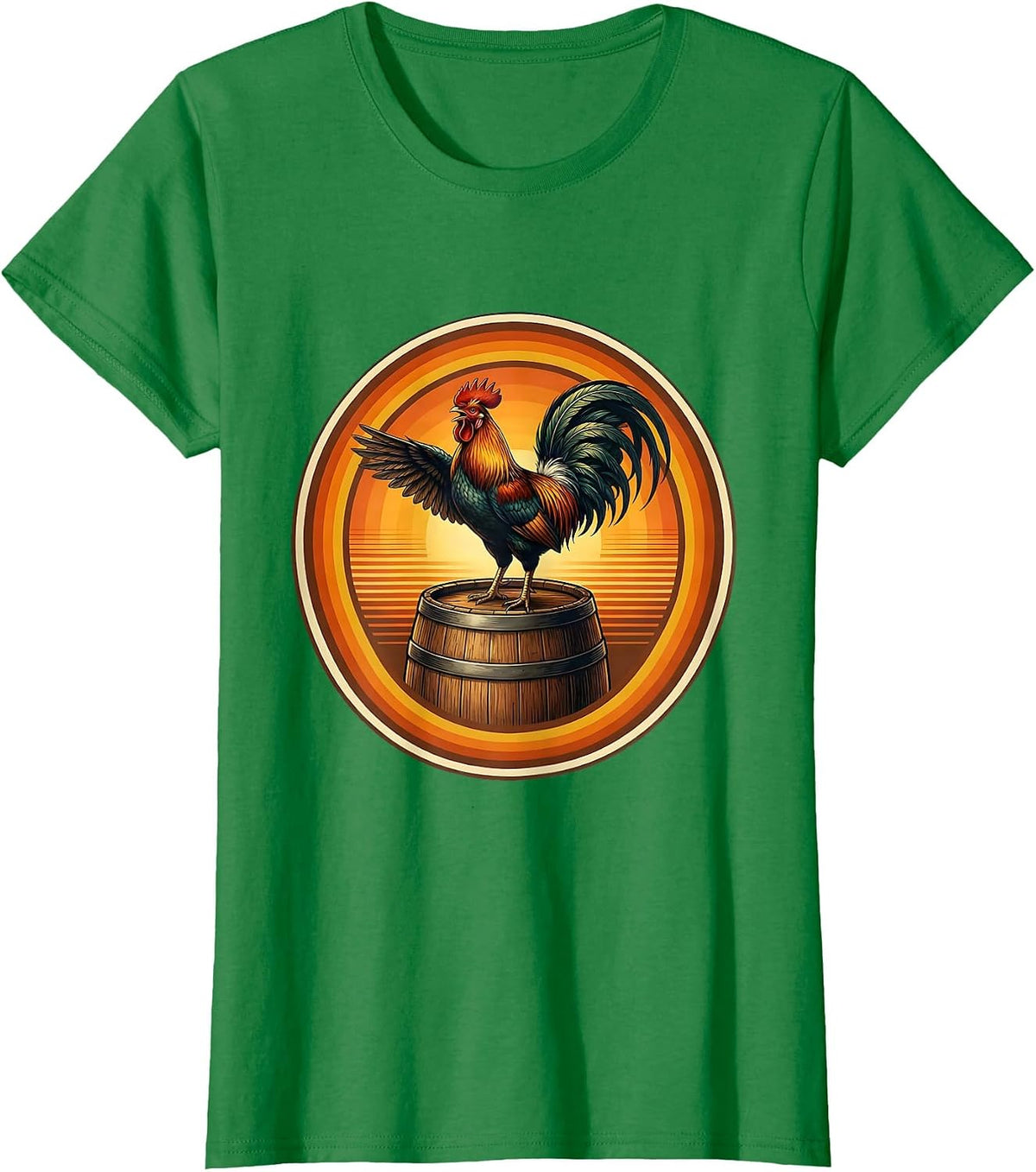 Rooster on a Beer Barrel Graphic Design T-Shirt - Kelly Green