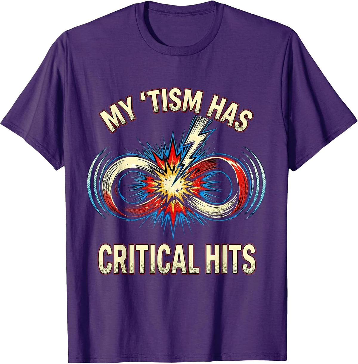 Men's My 'Tism Has Critical Hits Comic Book Autistic ADHD Meme T-Shirt - Purple