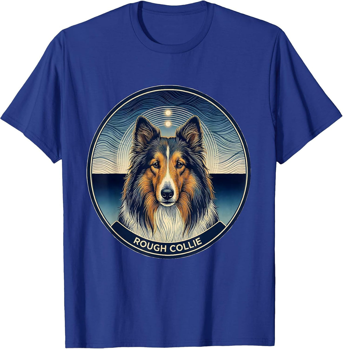 Rough Collie Ukiyo-e Van Gogh Style Starry Night Dog T-Shirt - Royal Blue
