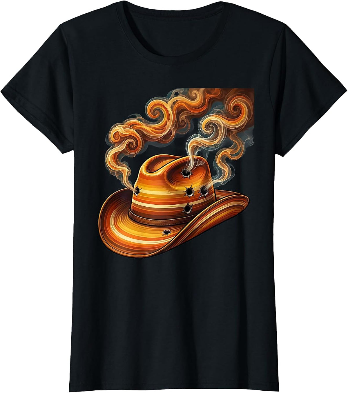 Bullet Hole Cowboy Hat Wild West Graphic T-Shirt - Black