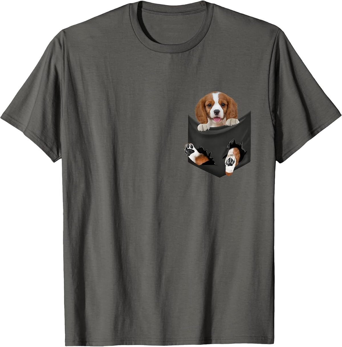 Cavalier King Charles Spaniel Dog in Pocket T-Shirt - Asphalt Grey