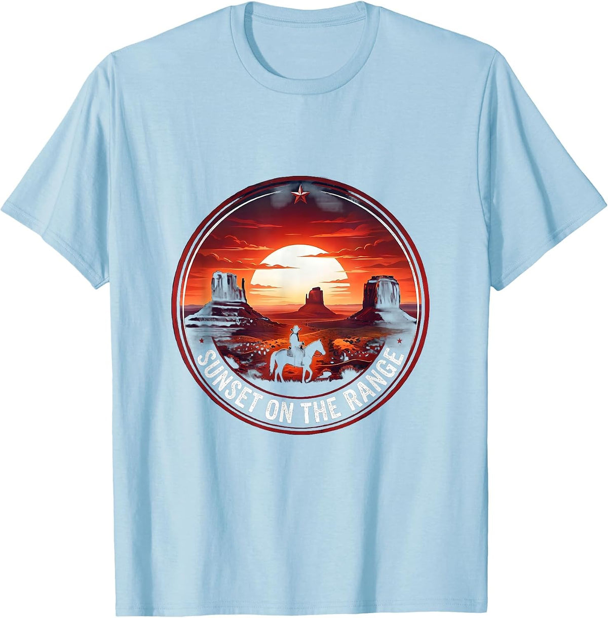 Men's Sunset on the Range Cowboy Western Design T-Shirt - Baby Blue