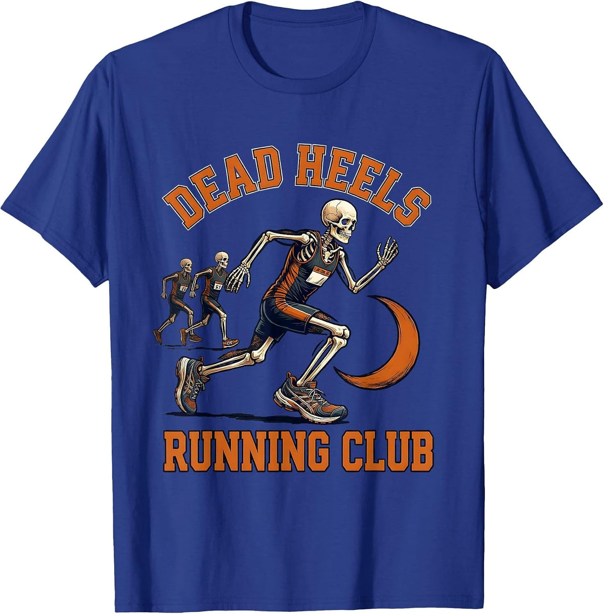 Men's Dead Heels Running Club Funny Skeleton Halloween Runner T-Shirt - Royal Blue