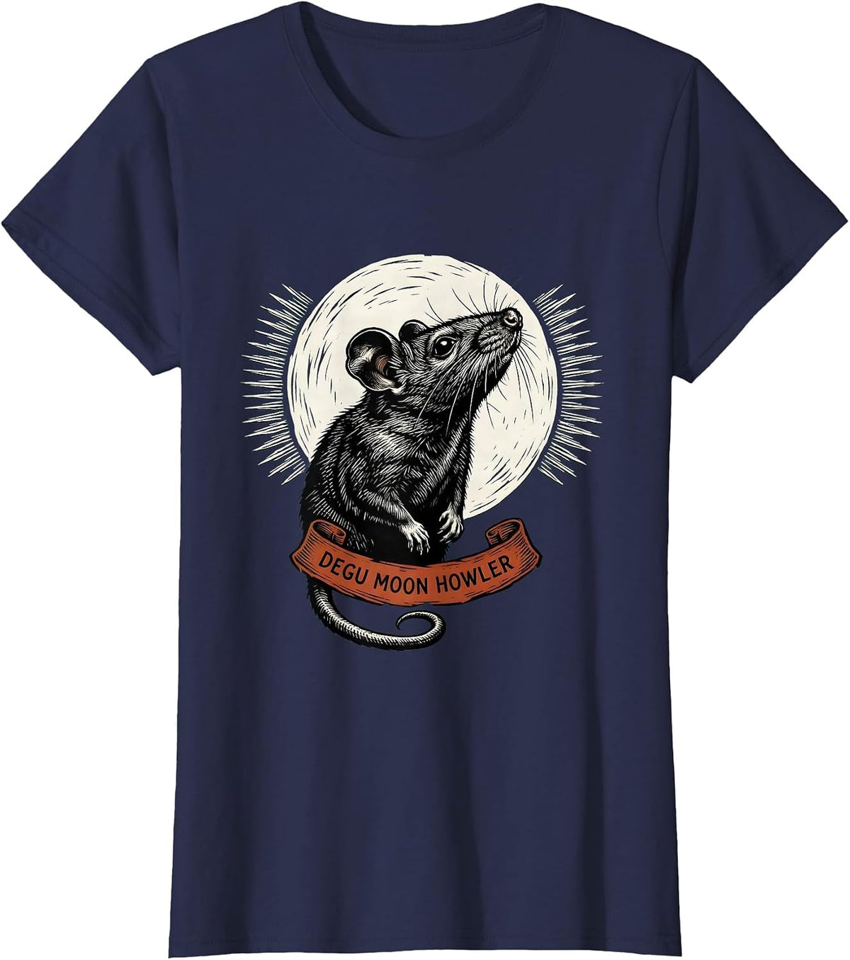 Women's Degu Moon Howler Funny Ferret Lover Small Mammal Pet Humor T-Shirt - Navy Blue