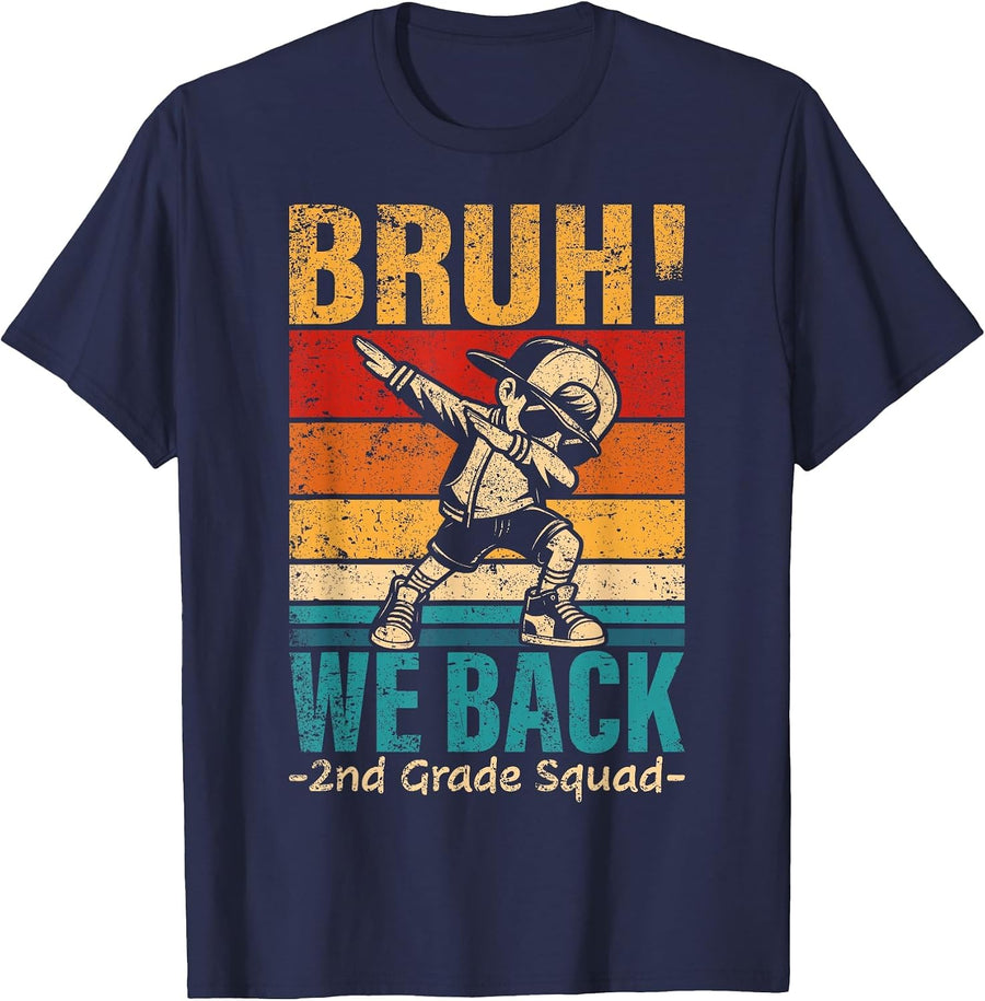 Second Grade Dabbing Boy Bruh We Back 2nd Grade Squad T-Shirt - Navy Blue
