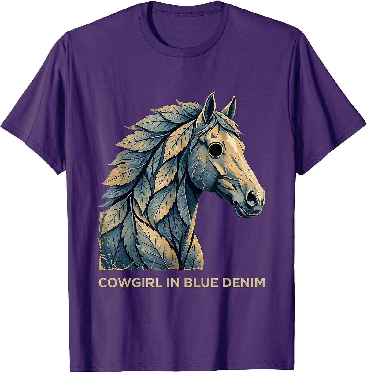 Cowgirl Blue Denim Western Graphic Design T-Shirt - Purple