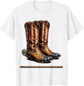 Men's Worn Cowgirl Boots With Spurs Graphic Design T-Shirt - White