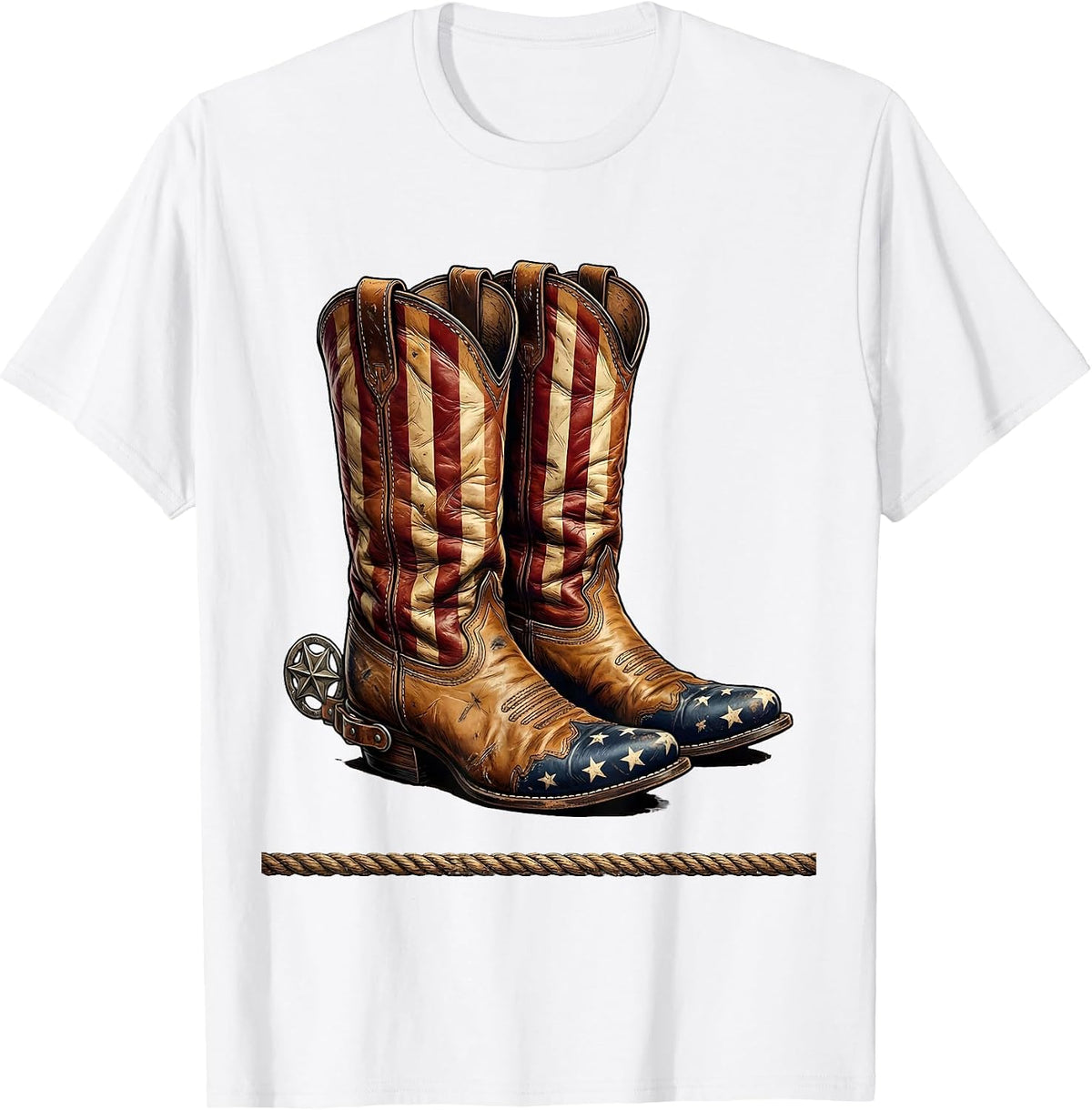 Men's Worn Cowgirl Boots With Spurs Graphic Design T-Shirt - White