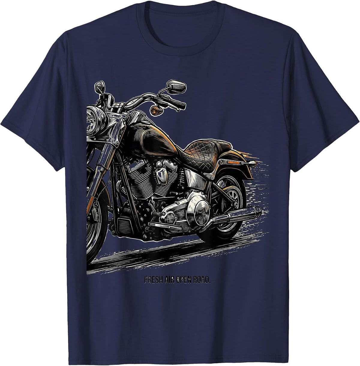 Men's Fresh Air Open Road Motorcycle Design T-Shirt - Navy Blue