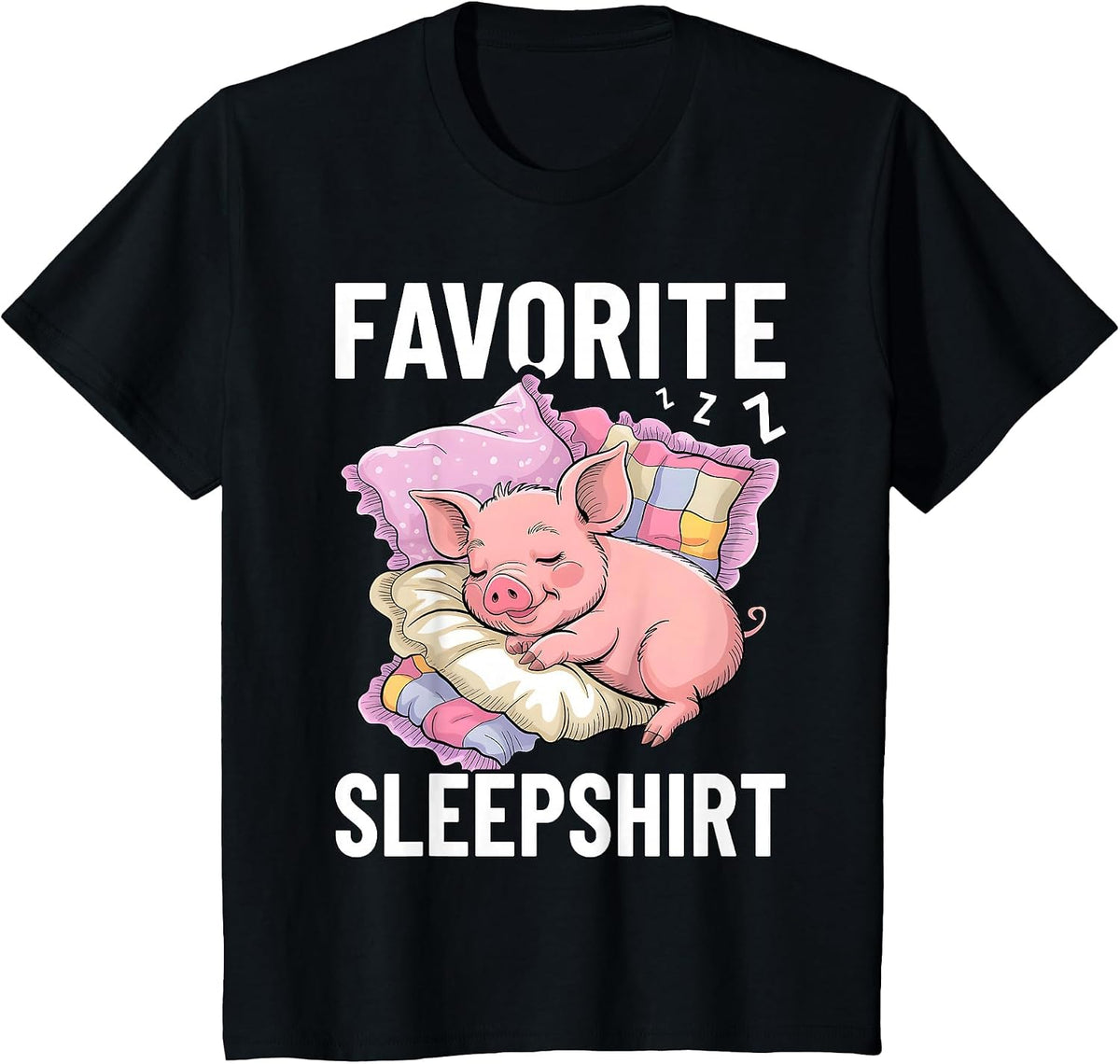 Favorite Sleep, Napping Pig, Piglet & Piggy Pajama T-Shirt - Black