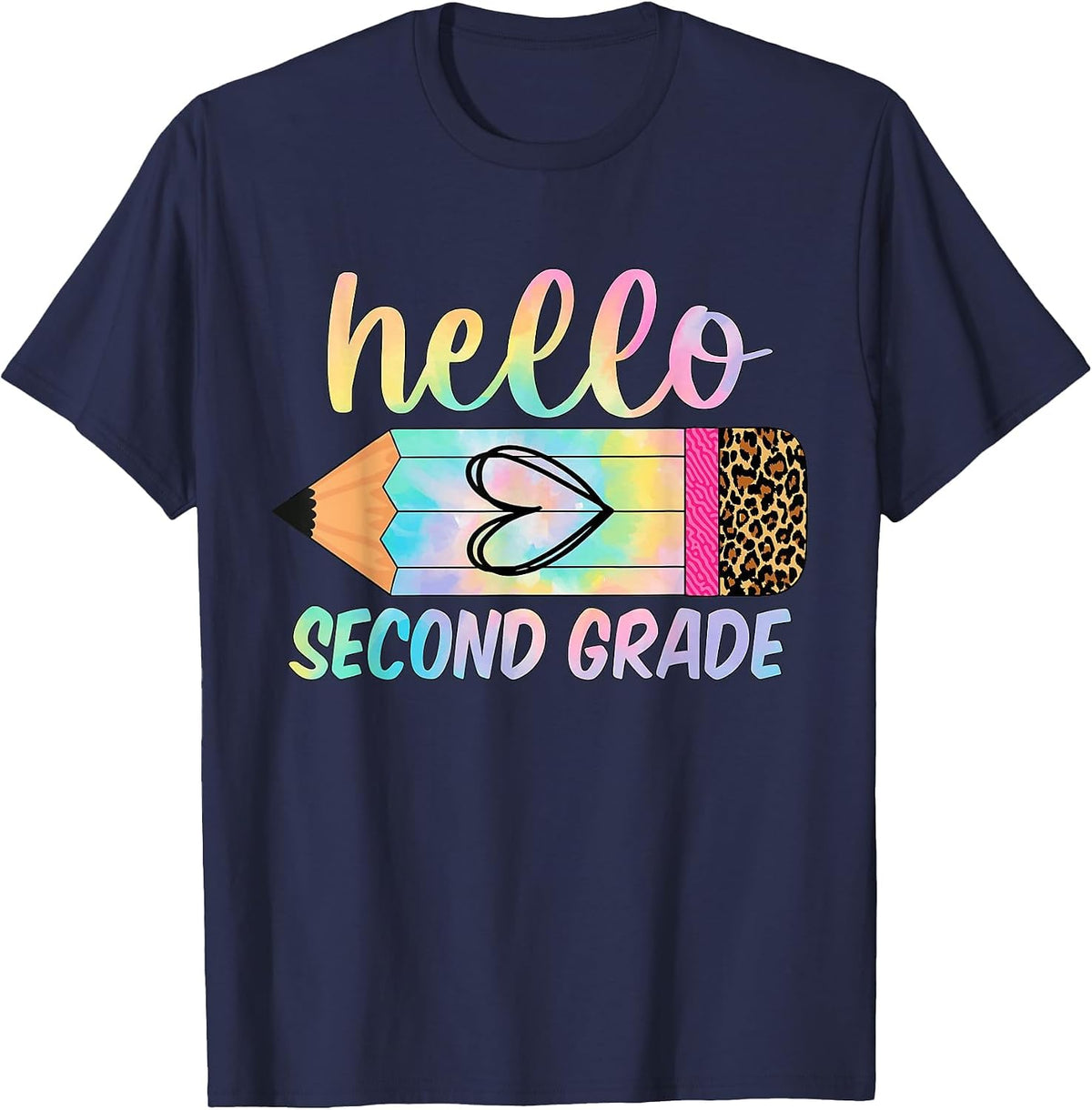 Hello Second Grade - Back to School Pencil Tie Dye 2nd Grade T-Shirt - Navy Blue