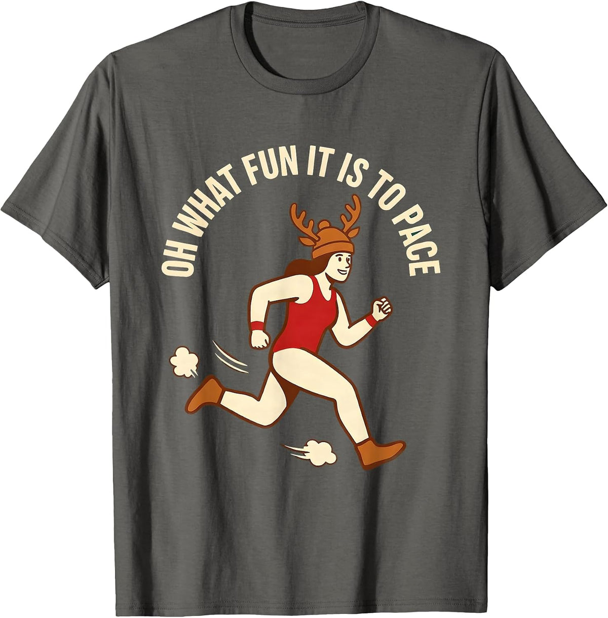 Oh What Fun It Is To Pace Funny Christmas Running Runner T-Shirt - Asphalt Grey