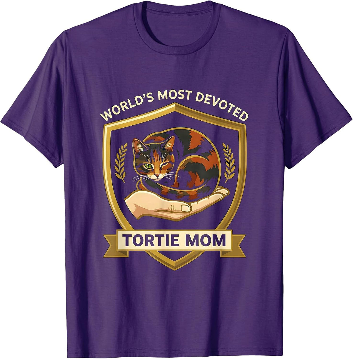 Men's World's Most Devoted Tortie Mom Funny Tortie Cat Lover Humor T-Shirt - Purple