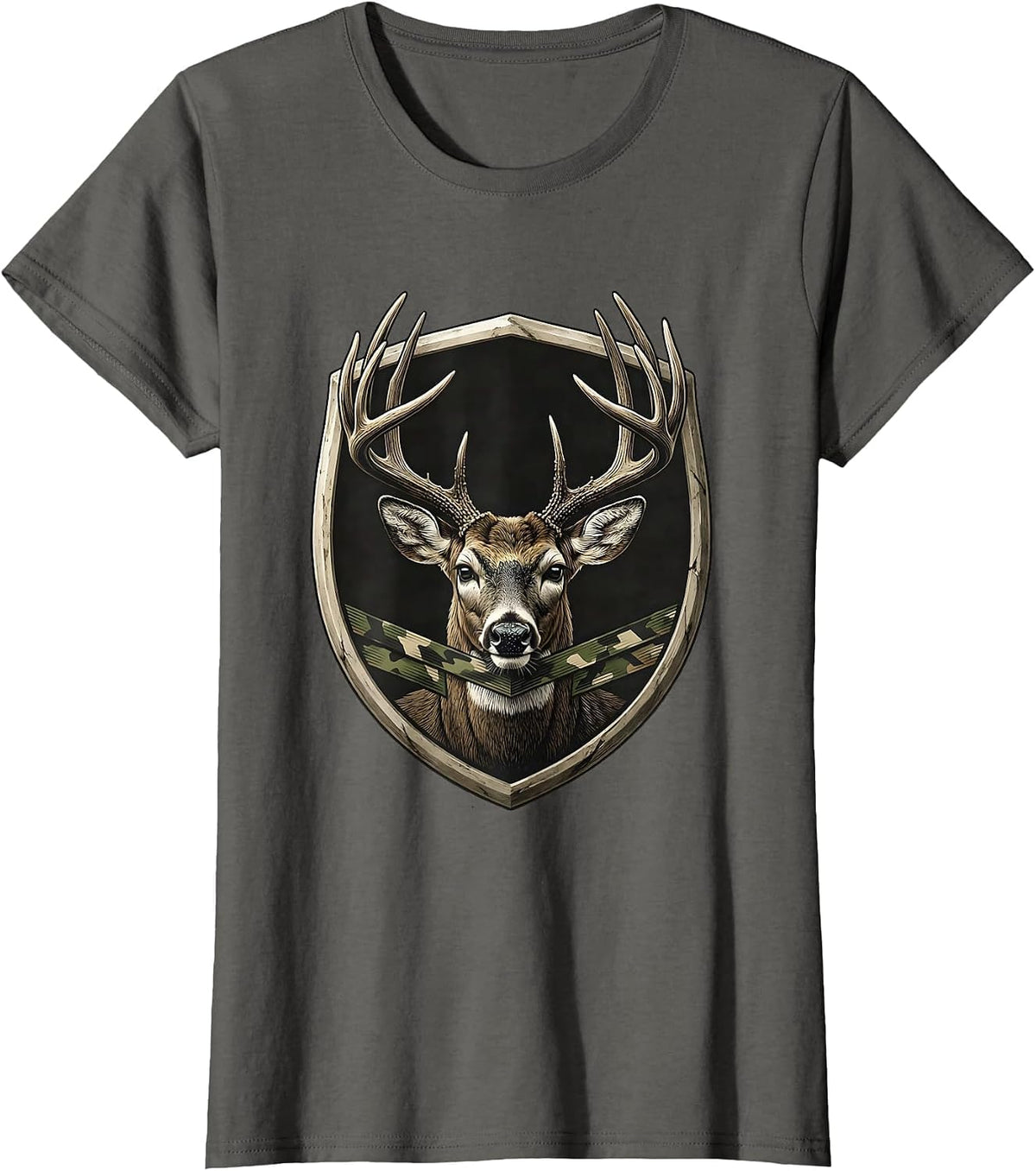 Women's Sealed Buck Shield Minimalist Deer Hunter Gift T-Shirt - Asphalt Grey