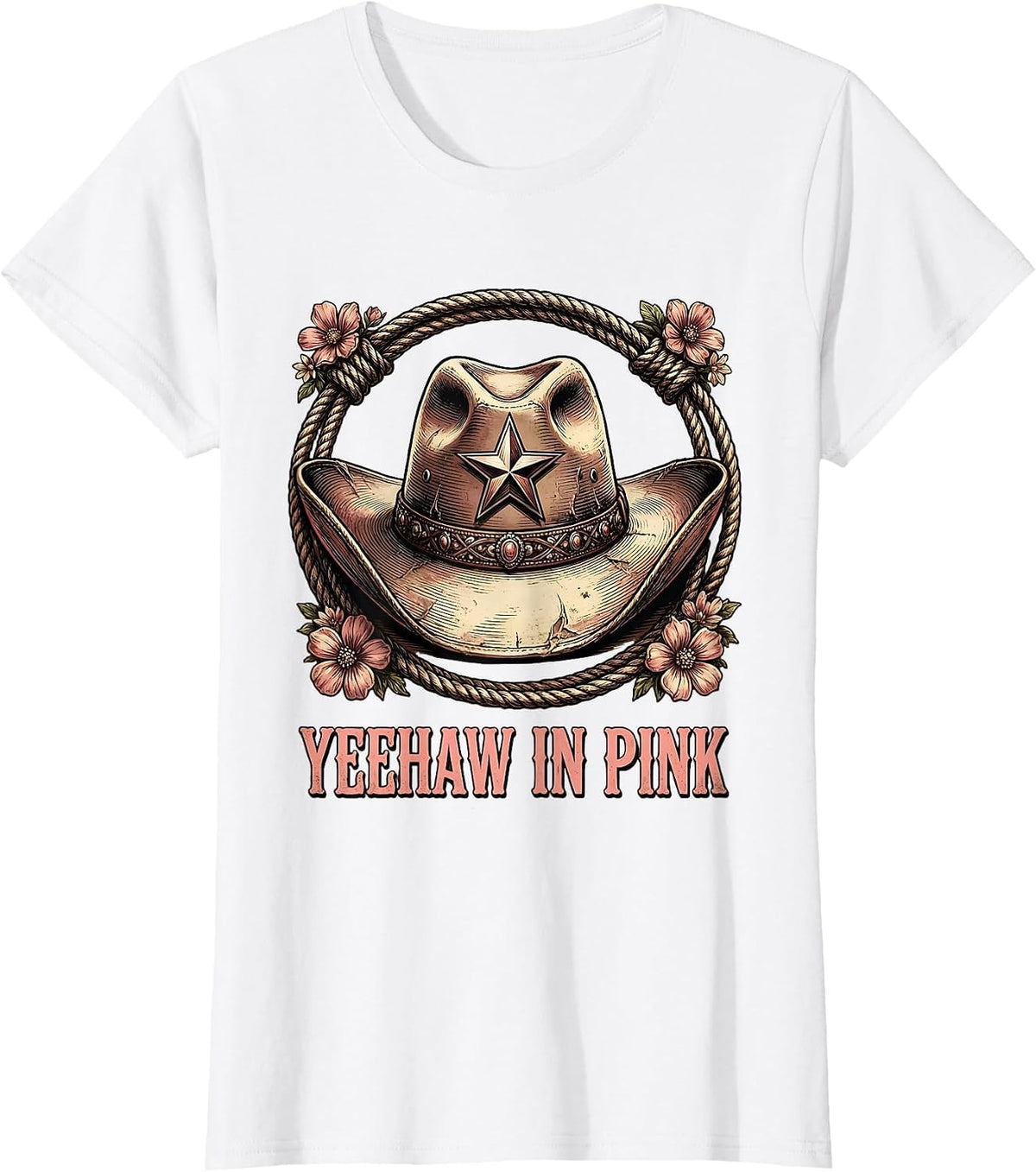 Yeehaw Pink Cowgirl Western Design T-Shirt - White