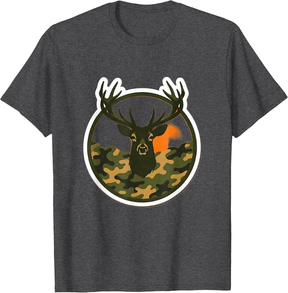 Men's Youth Camo Deer Silhouette Hunting Graphic T-Shirt - Dark Heather Grey