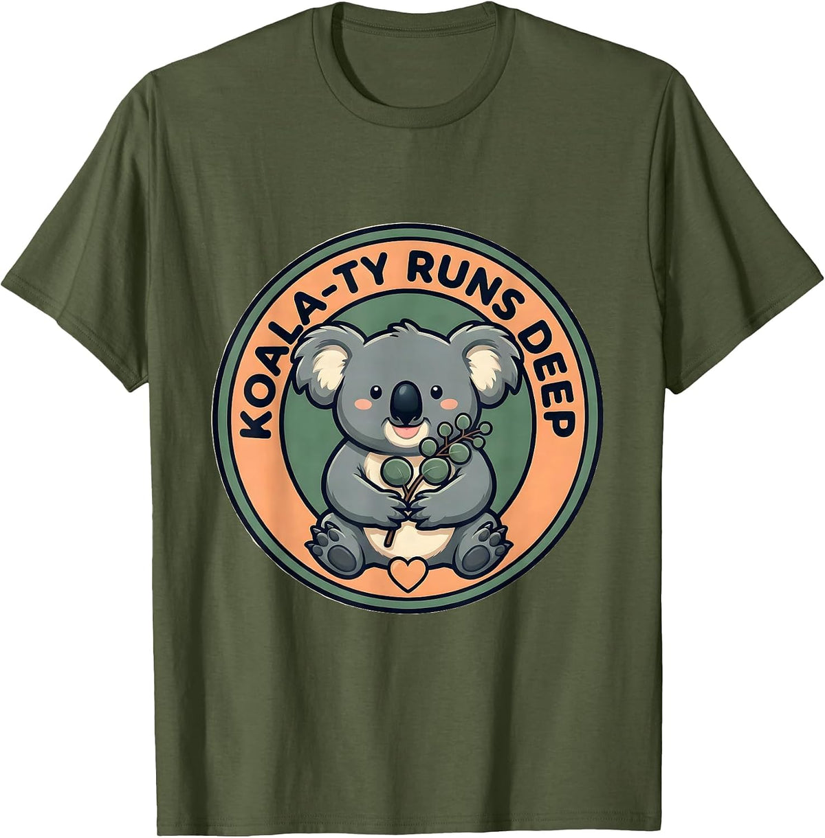 Men's Koala-ty Runs Deep Cute Kawaii Koala Lover Animal Pun Humor T-Shirt - Olive Green