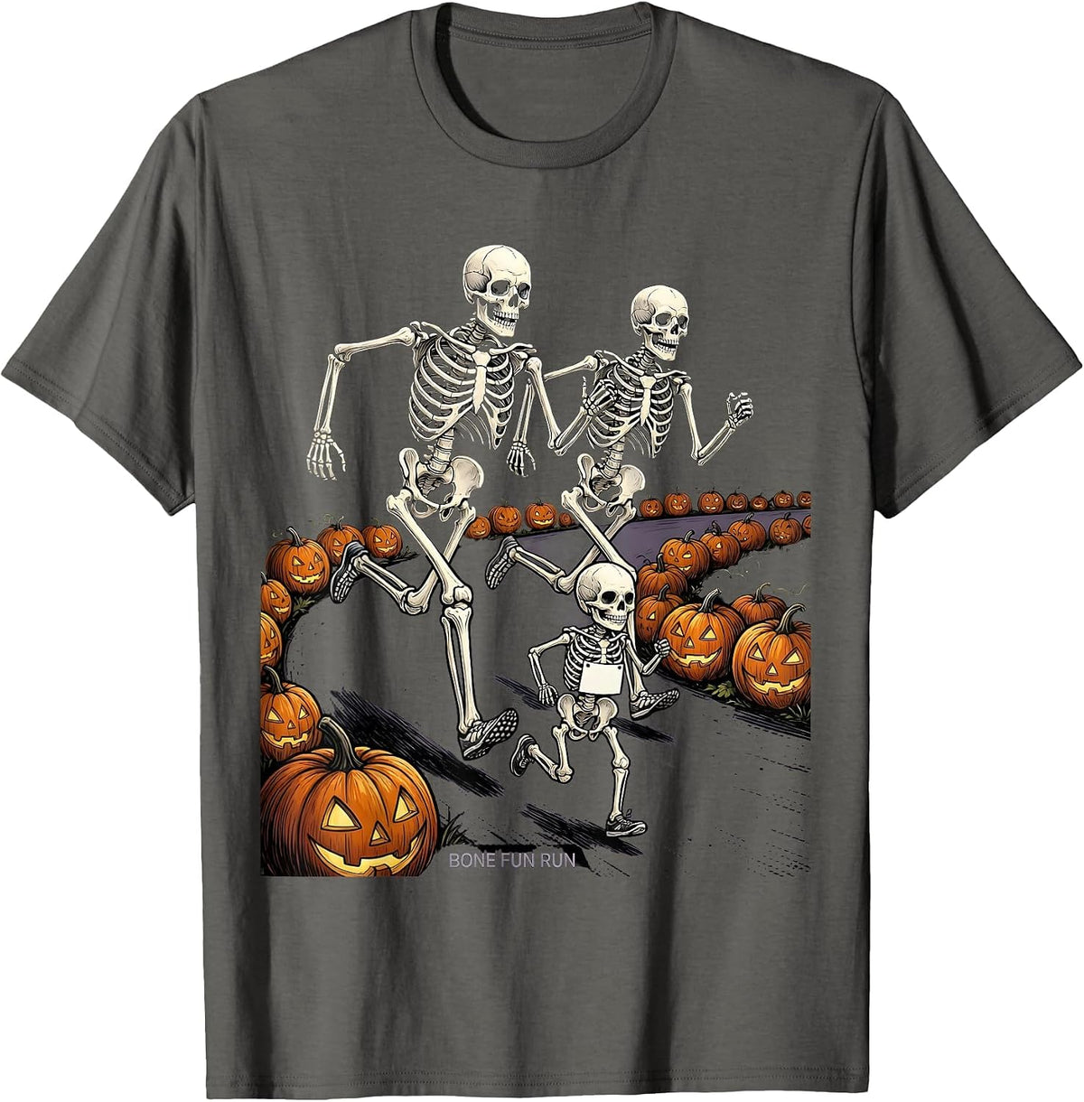 Bone Fun Run Funny Skeleton Halloween 5K Runner Costume T-Shirt - Asphalt Grey