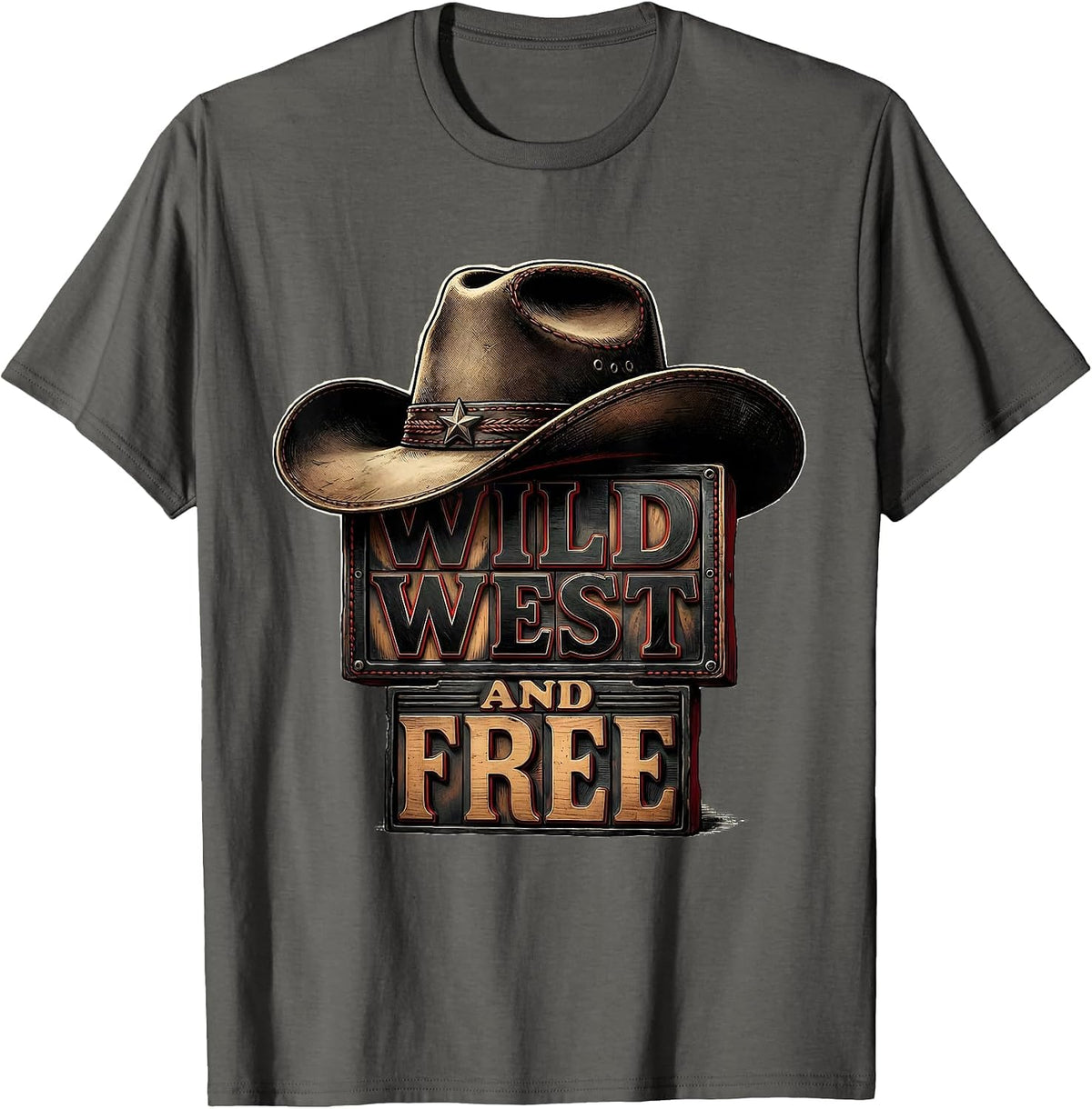 Men's Wild West and Free Cowboy Design T-Shirt - Asphalt Grey