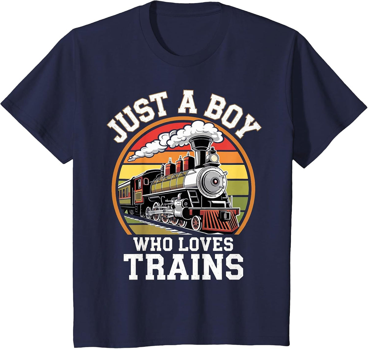 Kids Just A Boy Who Loves Trains T-Shirt - Navy Blue