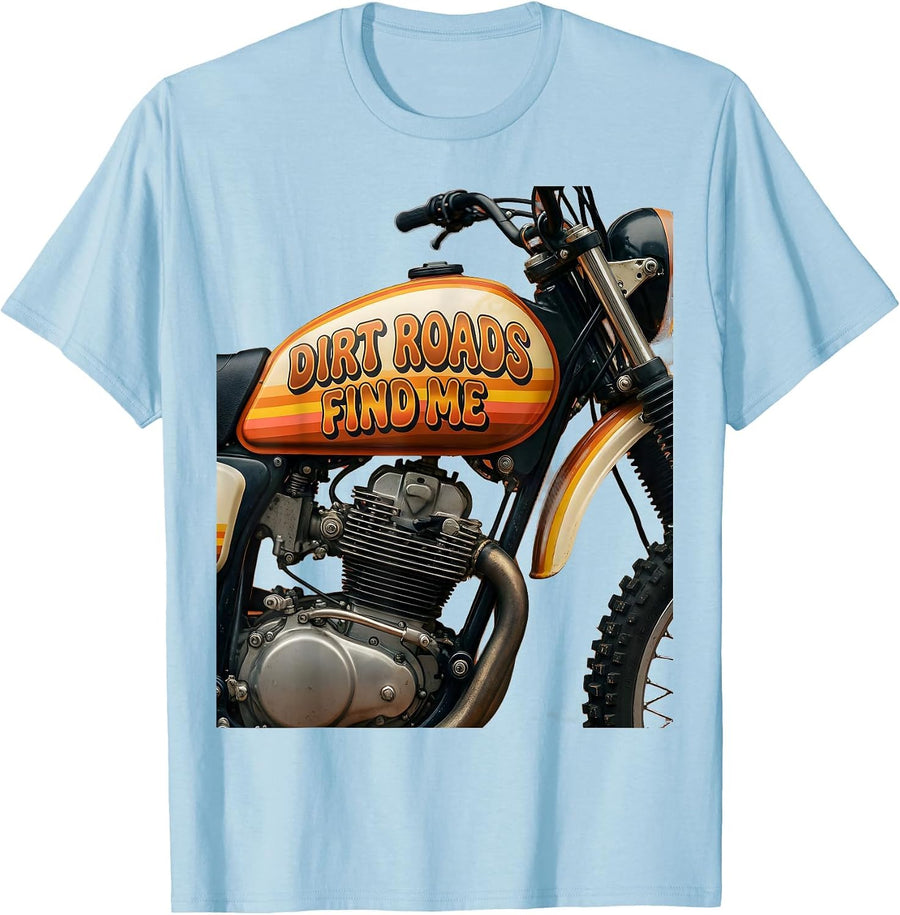 Men's Dirt Roads Find Me Outdoor Bike Design T-Shirt - Baby Blue