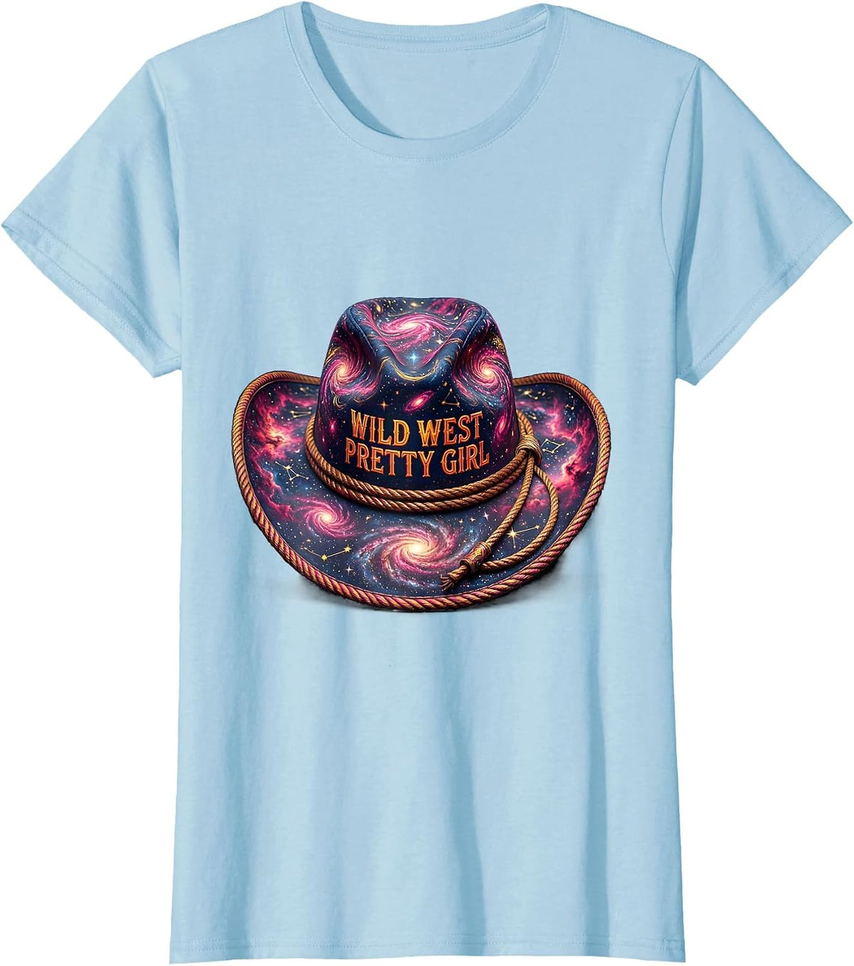 Wild West Pretty Girl Pink Cowgirl Design T-Shirt - Baby Blue
