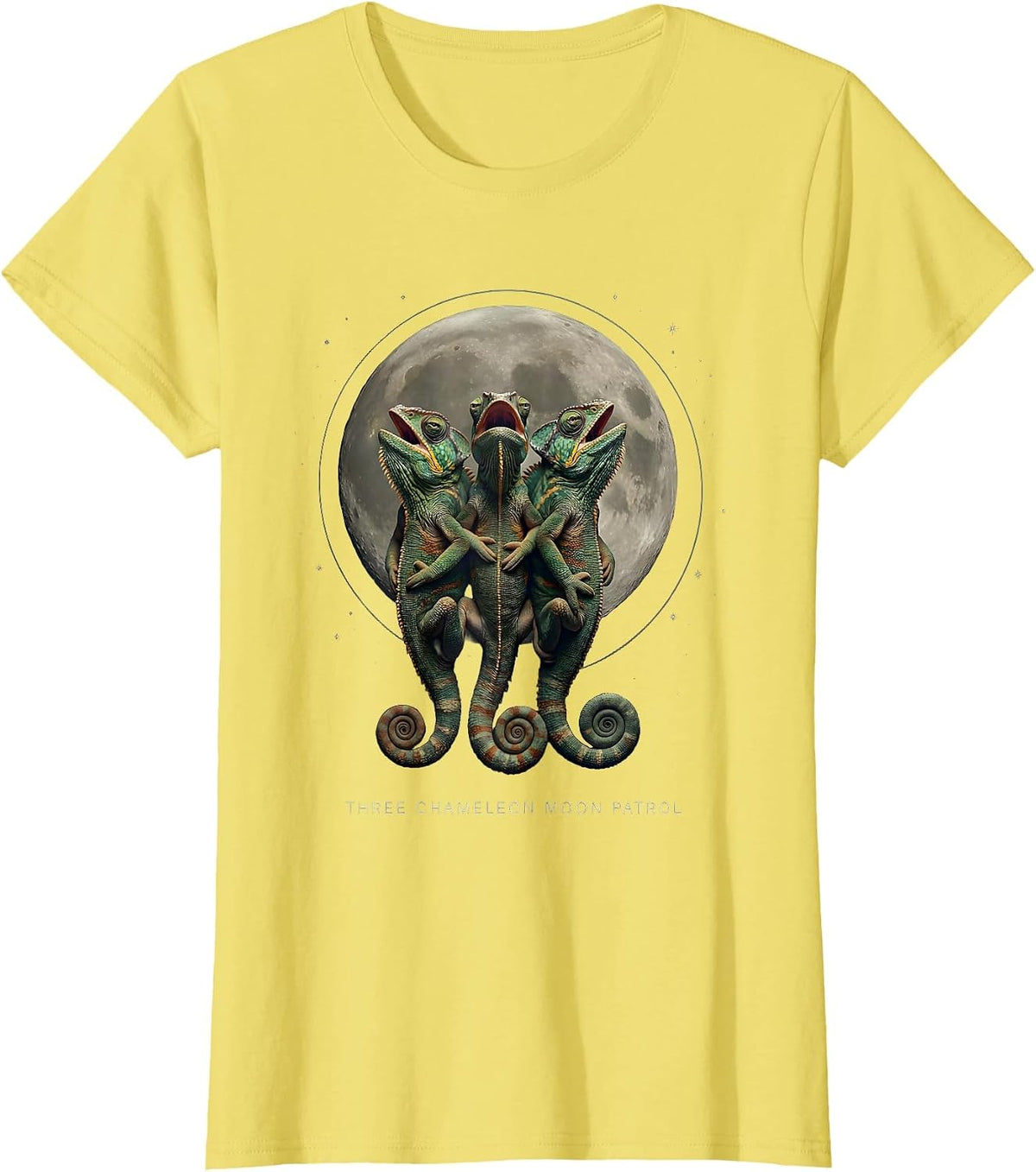 Three Chameleon Moon Patrol Surreal Halloween Meme Humor T-Shirt - Lemon Yellow