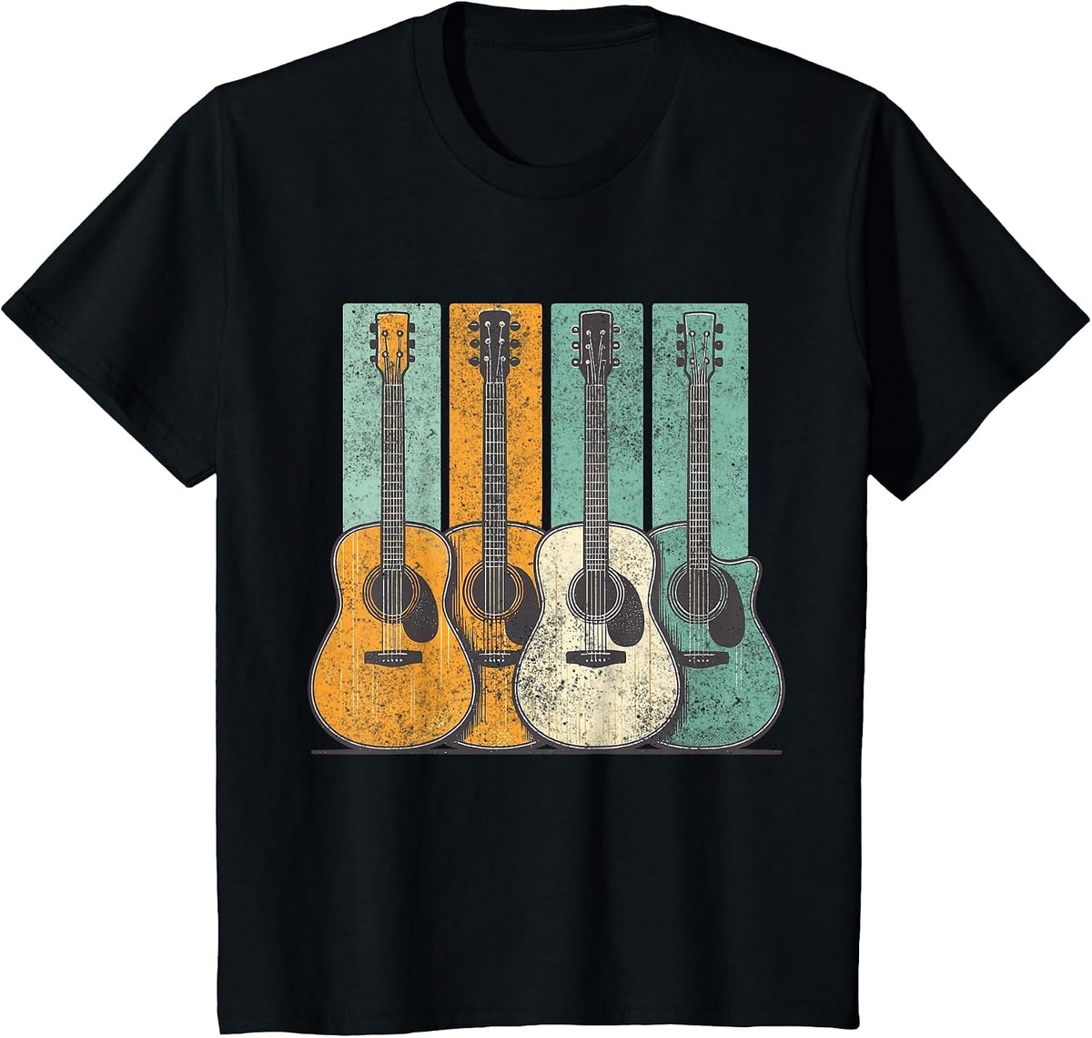 Acoustic Guitar Vintage Guitarist Music T-Shirt - Black