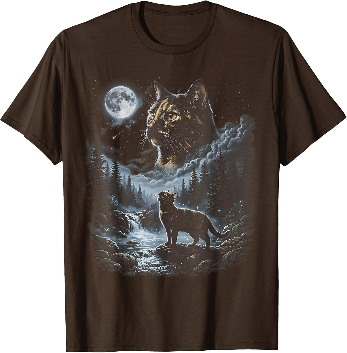 Tortoiseshell Cat Howling to the Moon Vintage Retro T-Shirt - Brown