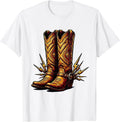Men's Nashville Cowboy Boots Lightning Bolt Spurs Design T-Shirt - White