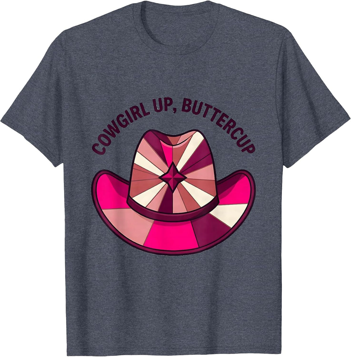 Cowgirl Up Buttercup Pink Western Design T-Shirt - Heather Blue