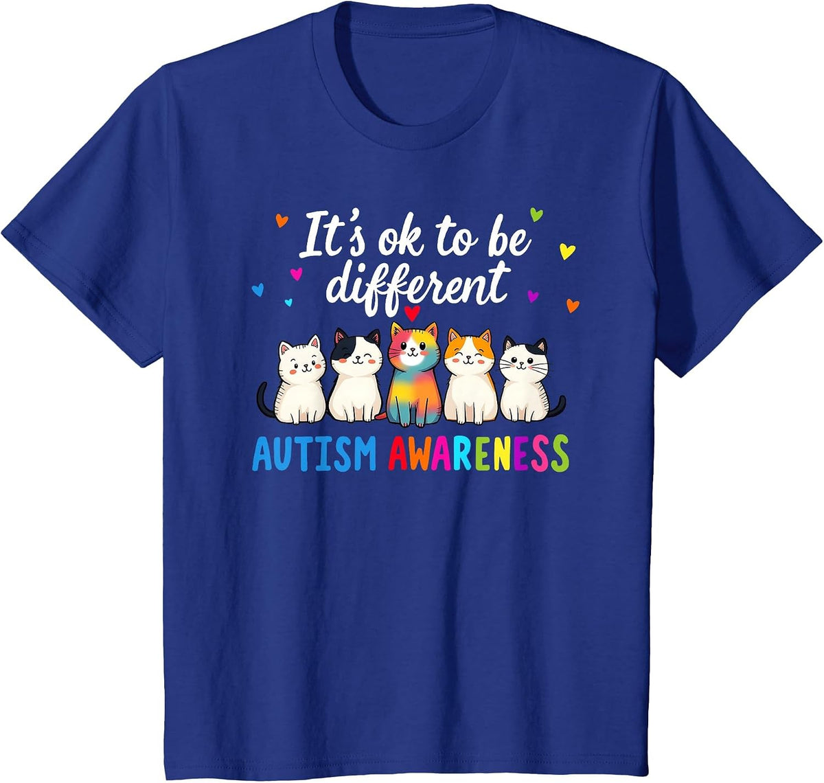 Autism Awareness Cat It's Okay to Be Different Funny Design T-Shirt - Royal Blue