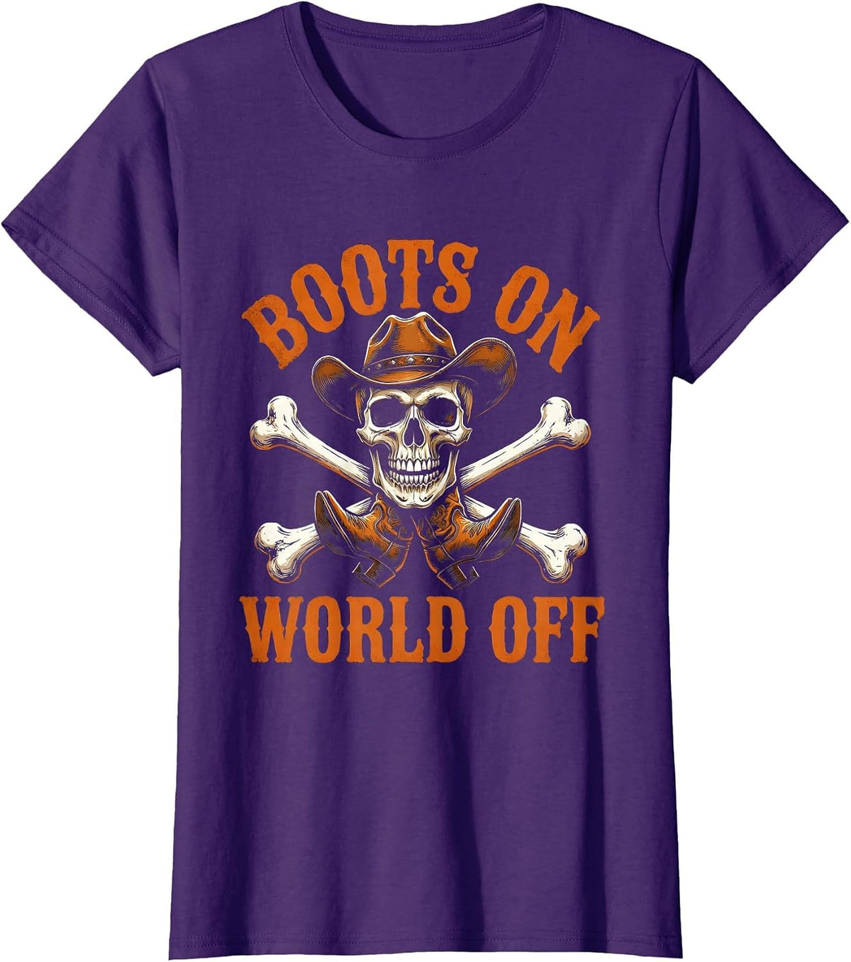 Women's Boots On World Off Cowgirl Design T-Shirt - Purple