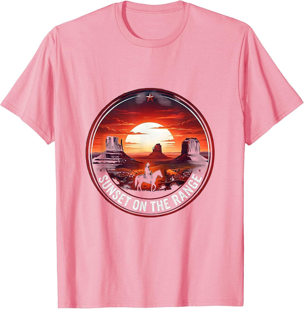 Men's Sunset on the Range Cowboy Western Design T-Shirt - Pink