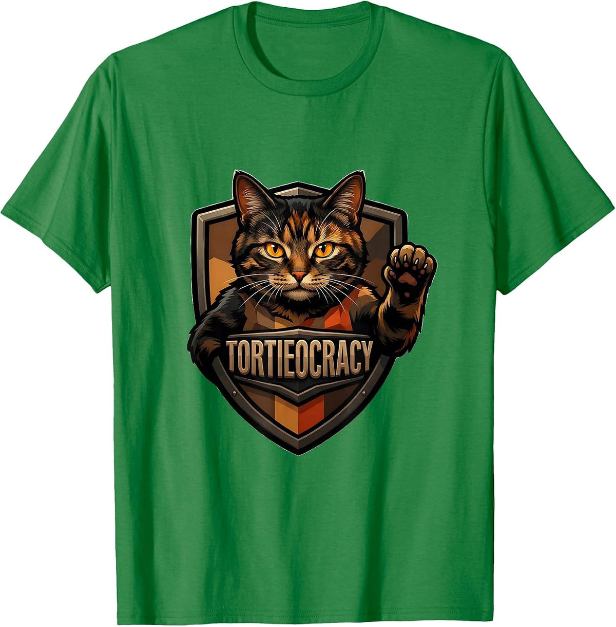 Men's Tortieocracy Funny Tortie Cat Lover Tortoiseshell Cat Owner T-Shirt - Kelly Green