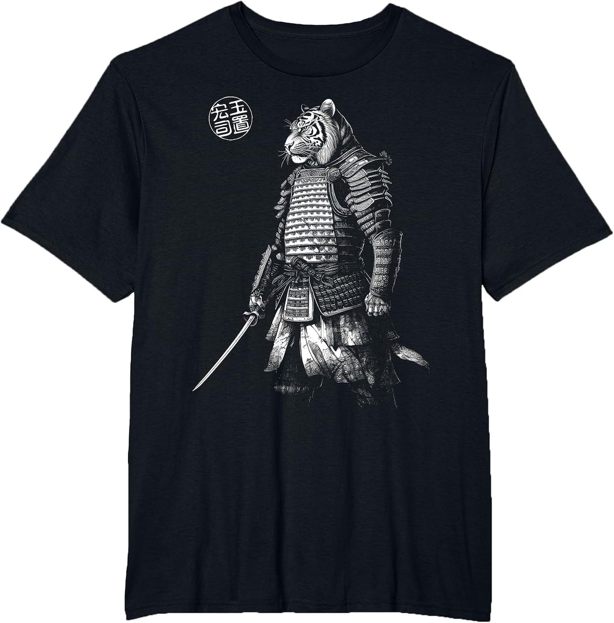 Japanese Aesthetics Tiger Samurai Beast Graphic T-Shirt - Black