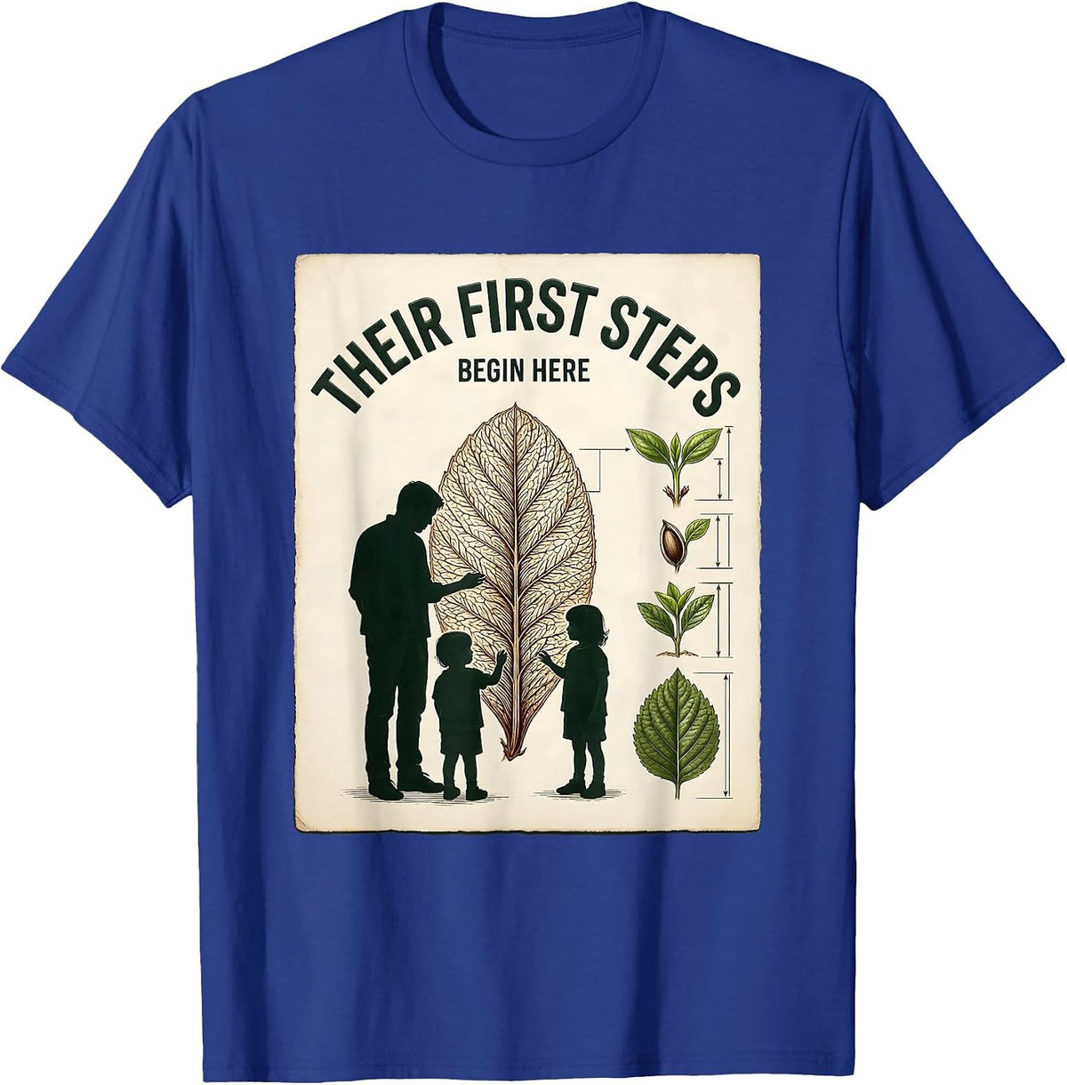 Their First Steps Begin Here Botanical Head Start Teacher T-Shirt - Royal Blue