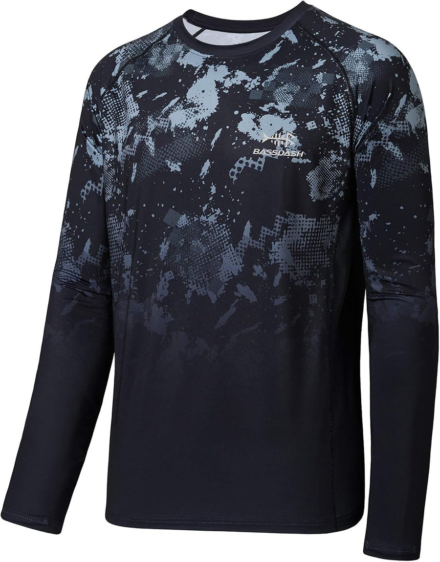 BASSDASH FS14M Men's Camo Gradient Performance Long Sleeve Fishing Shirt UPF50+ - Dark Sport Camo Gradient
