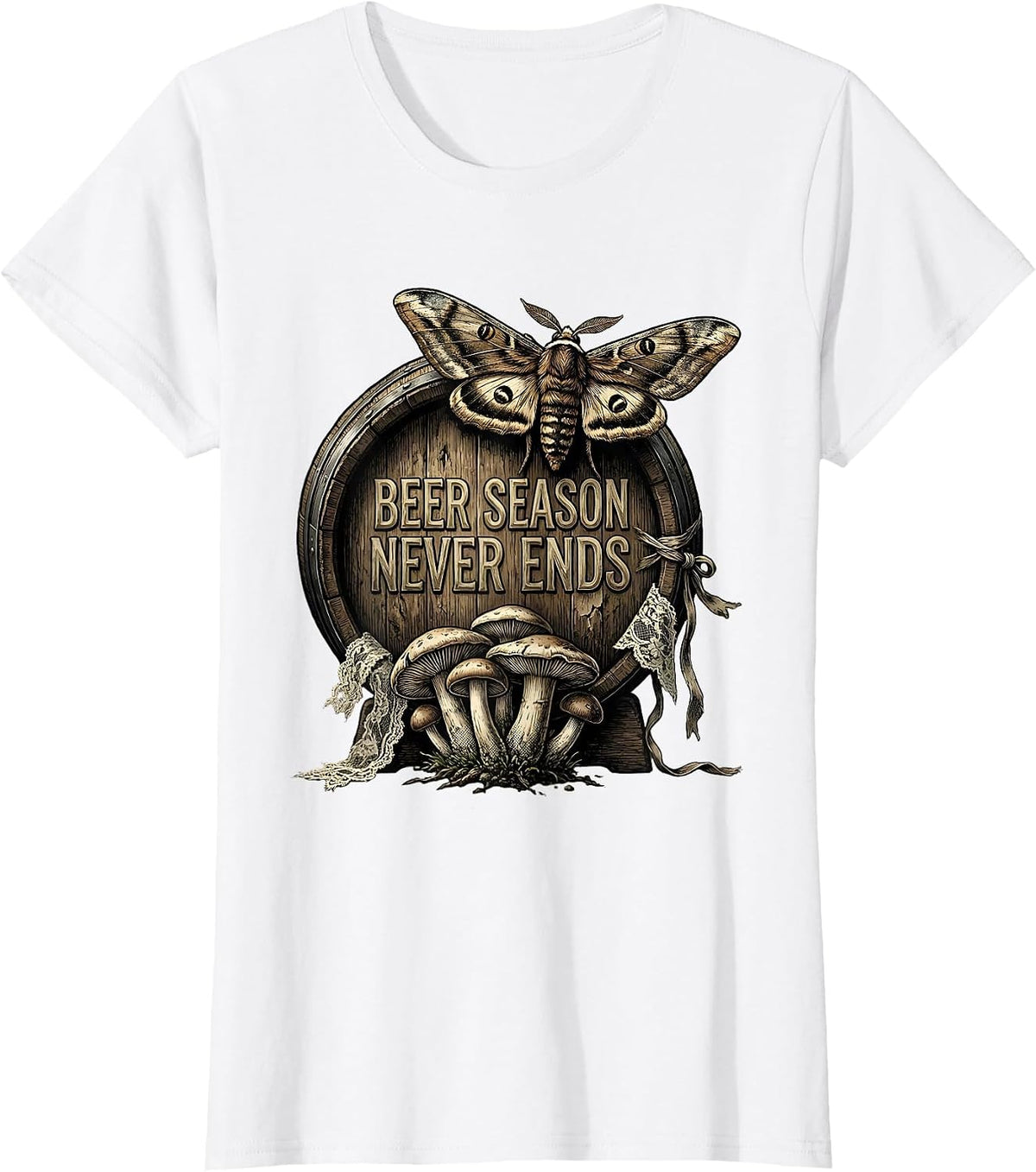Beer Season Never Ends Oktoberfest Design T-Shirt - White