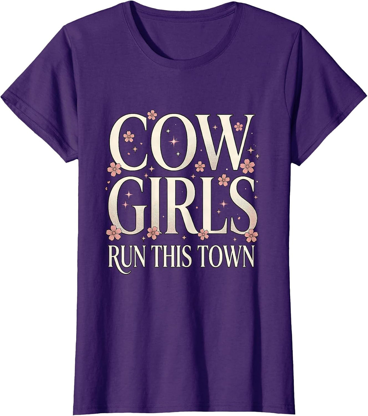 Women's Cowgirls Run This Town Western Design T-Shirt - Purple