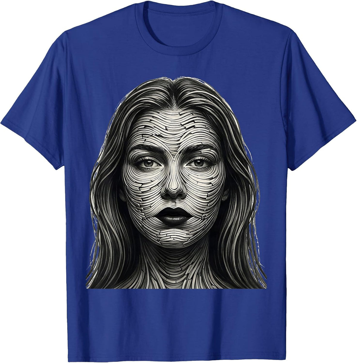 Men's Female Face Line Art Abstract Fashion Designer Graphic T-Shirt - Royal Blue