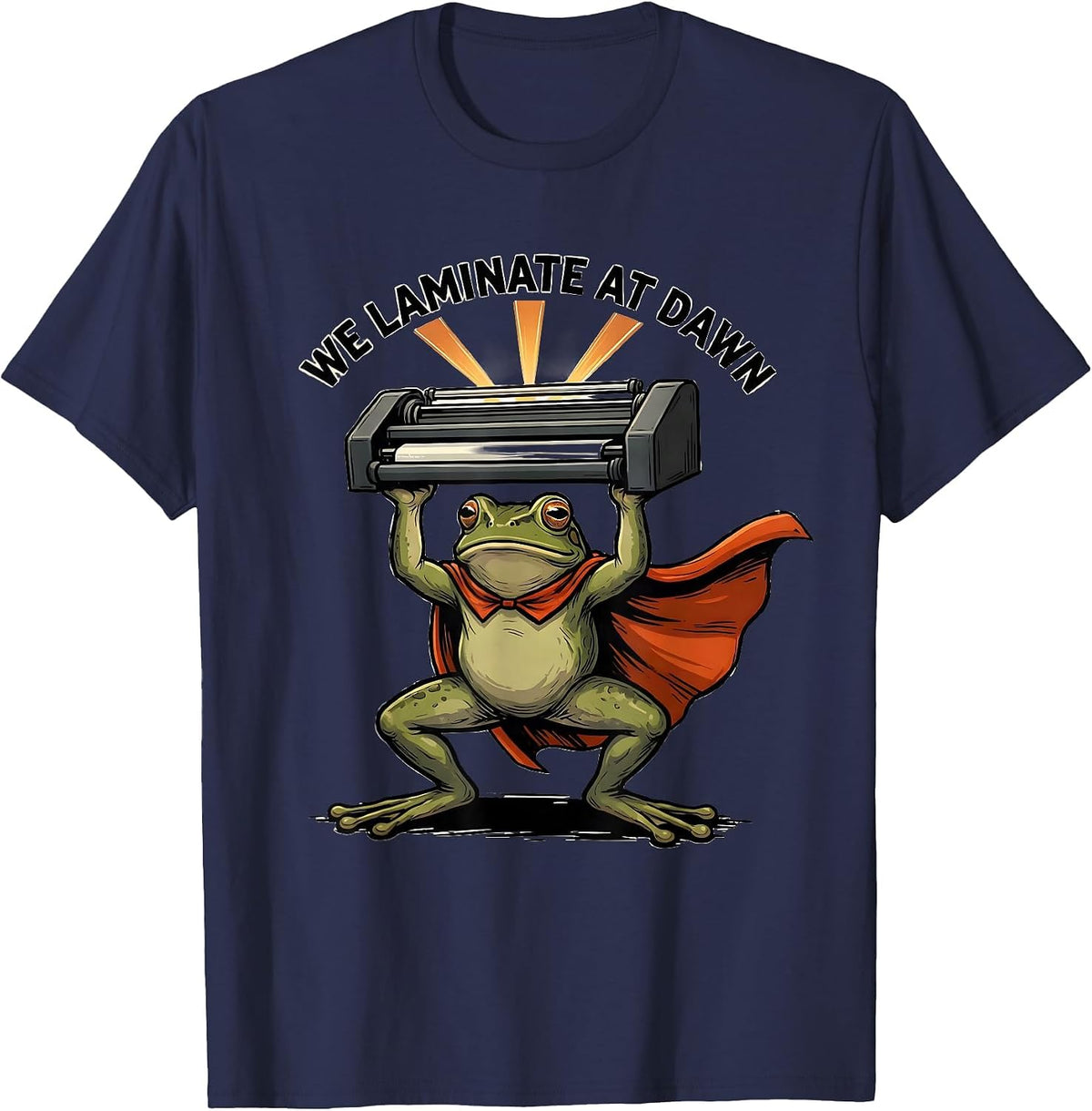 Men's We Laminate At Dawn Funny Teacher Frog Back to School T-Shirt - Navy Blue
