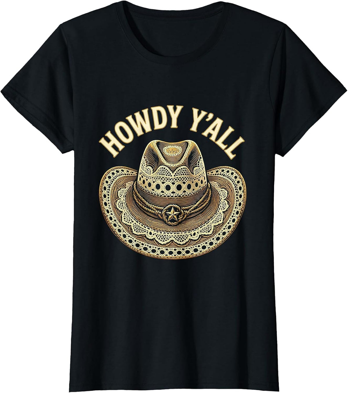 Women's Howdy Y'all Western Cowboy Graphic Design T-Shirt - Black