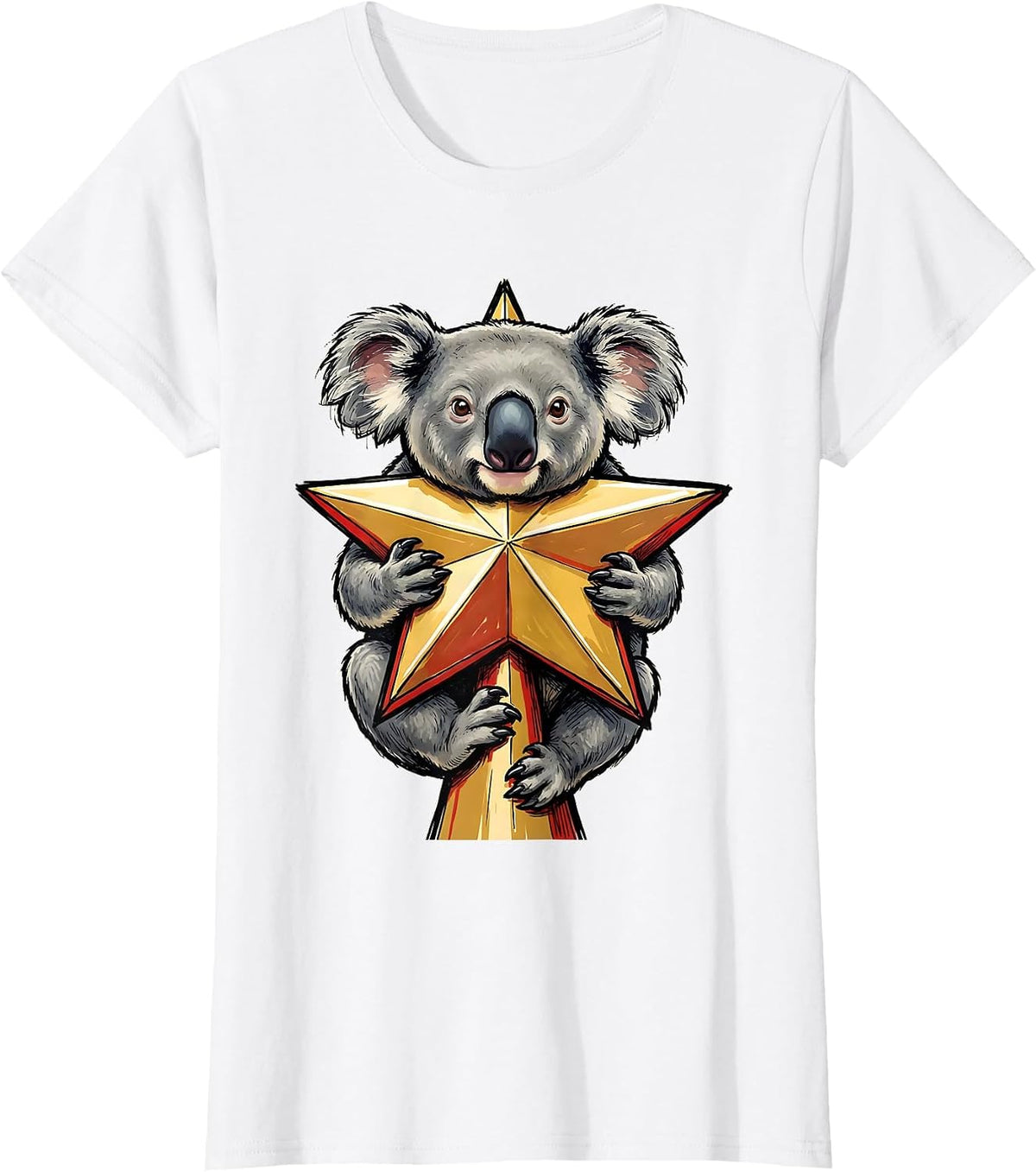 Women's Rounded Koala Climbing Star Cute Koala Lover Christmas T-Shirt - White