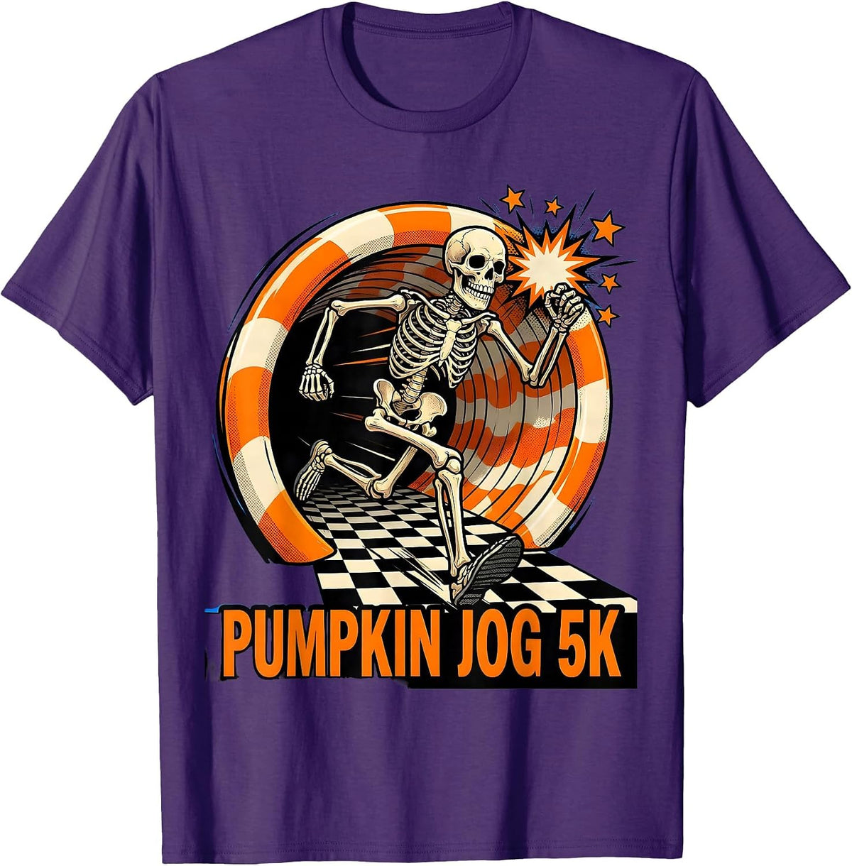 Men's Pumpkin Jog 5K Funny Running Skeleton Halloween Fun Run T-Shirt - Purple
