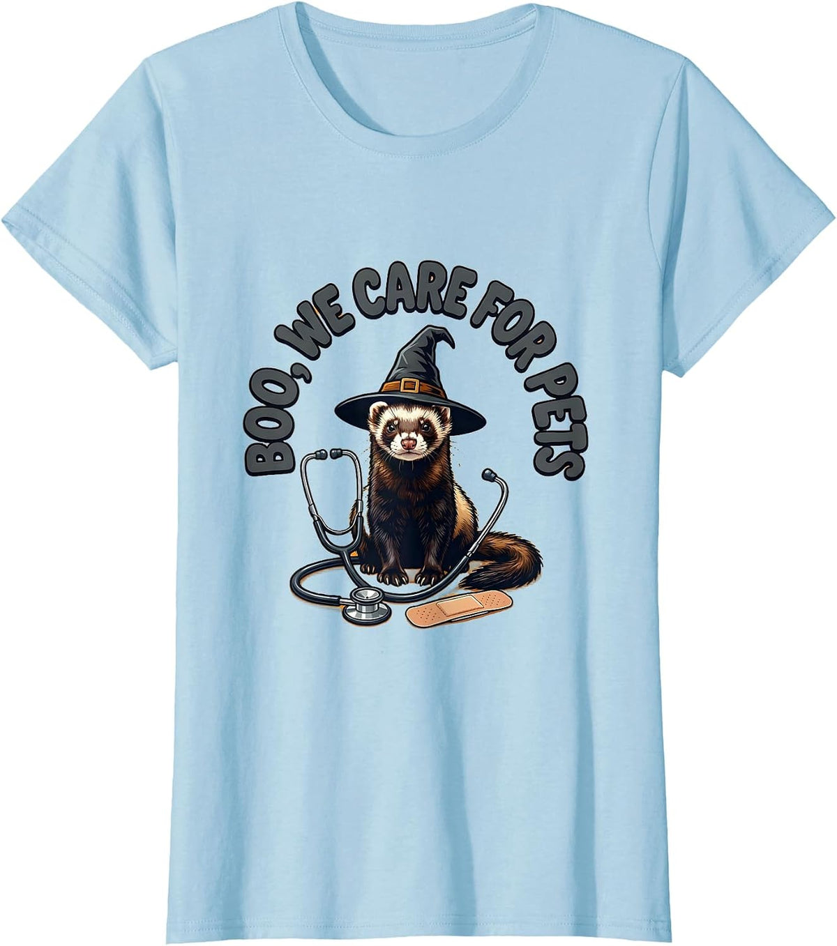 Women's Boo We Care For Pets Funny Vet Tech Veterinary Halloween T-Shirt - Baby Blue