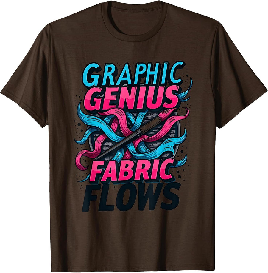 Graphic Genius Fabric Flows Creative Design T-Shirt - Brown