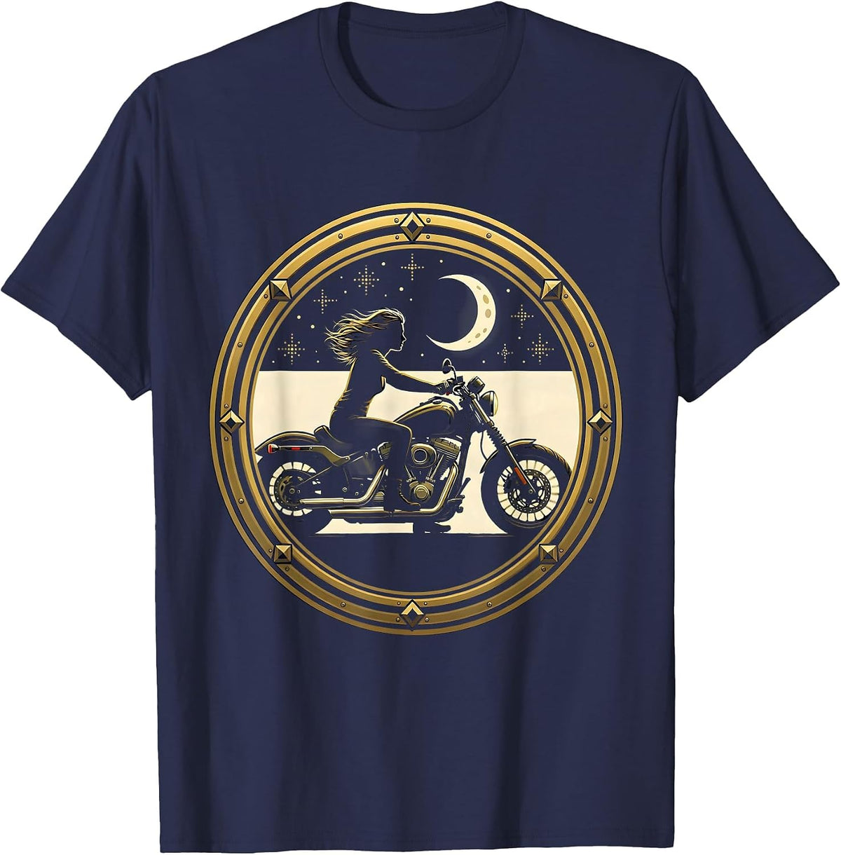 Biker Under the Stars Motorcycle Night Ride T-Shirt - Navy Blue