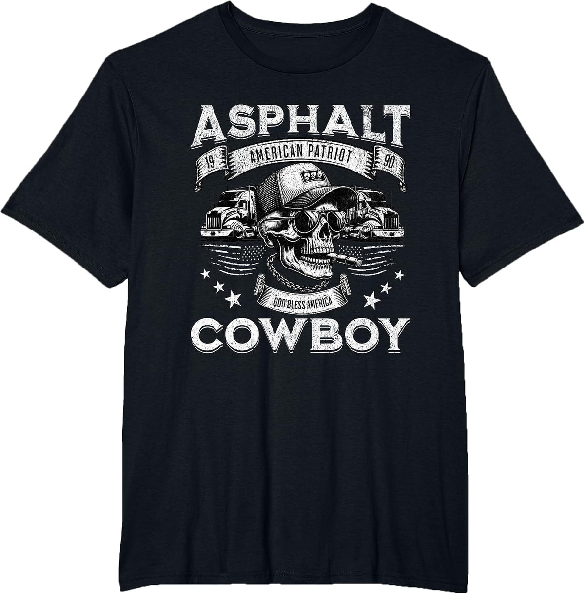 Asphalt Cowboy American Flag Truck Driver Trucker Diesel T-Shirt - Black